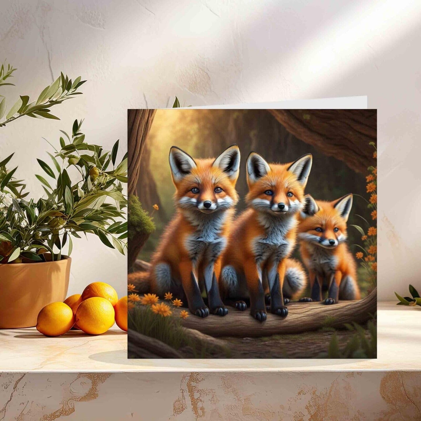 Fox Kits Greeting Card - Cute Fox Cubs Babies 145mm x 145mm