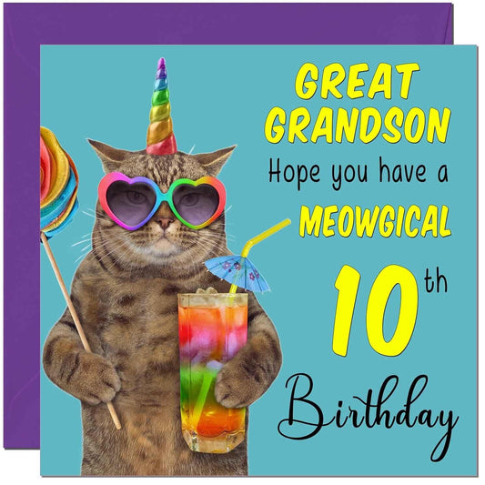 Great Grandson Birthday Card - Meowgical Cat Funny