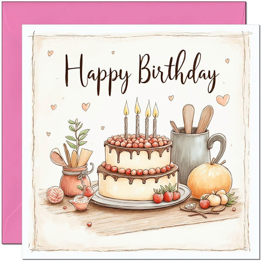 Shabby Chic Birthday Card for Women - Cake Design - Mum Sister Nanny Grandma