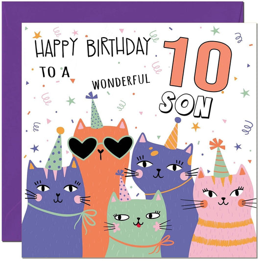 Son Birthday Cards - Childrens Cute Cat Sons