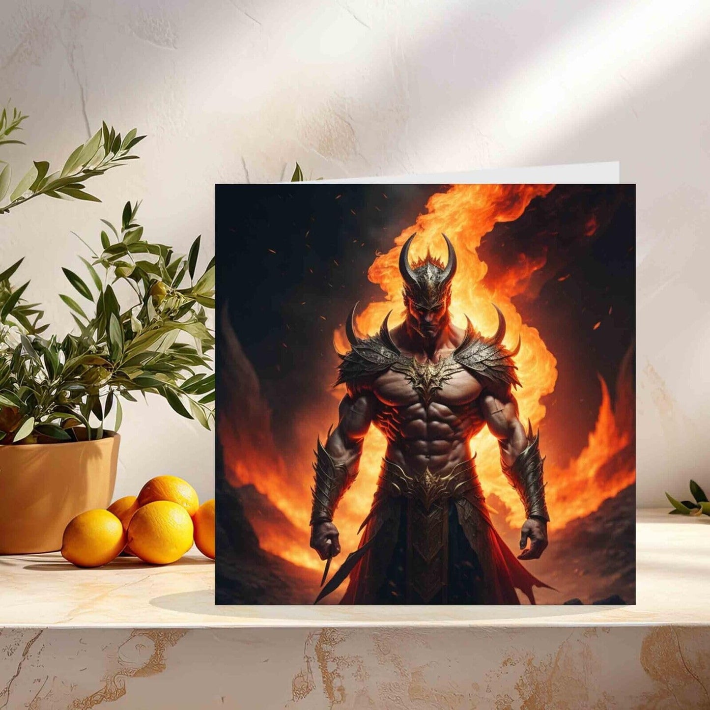 Fantasy Greeting Card - Infernal Warrior Barbarian 145mm x 145mm