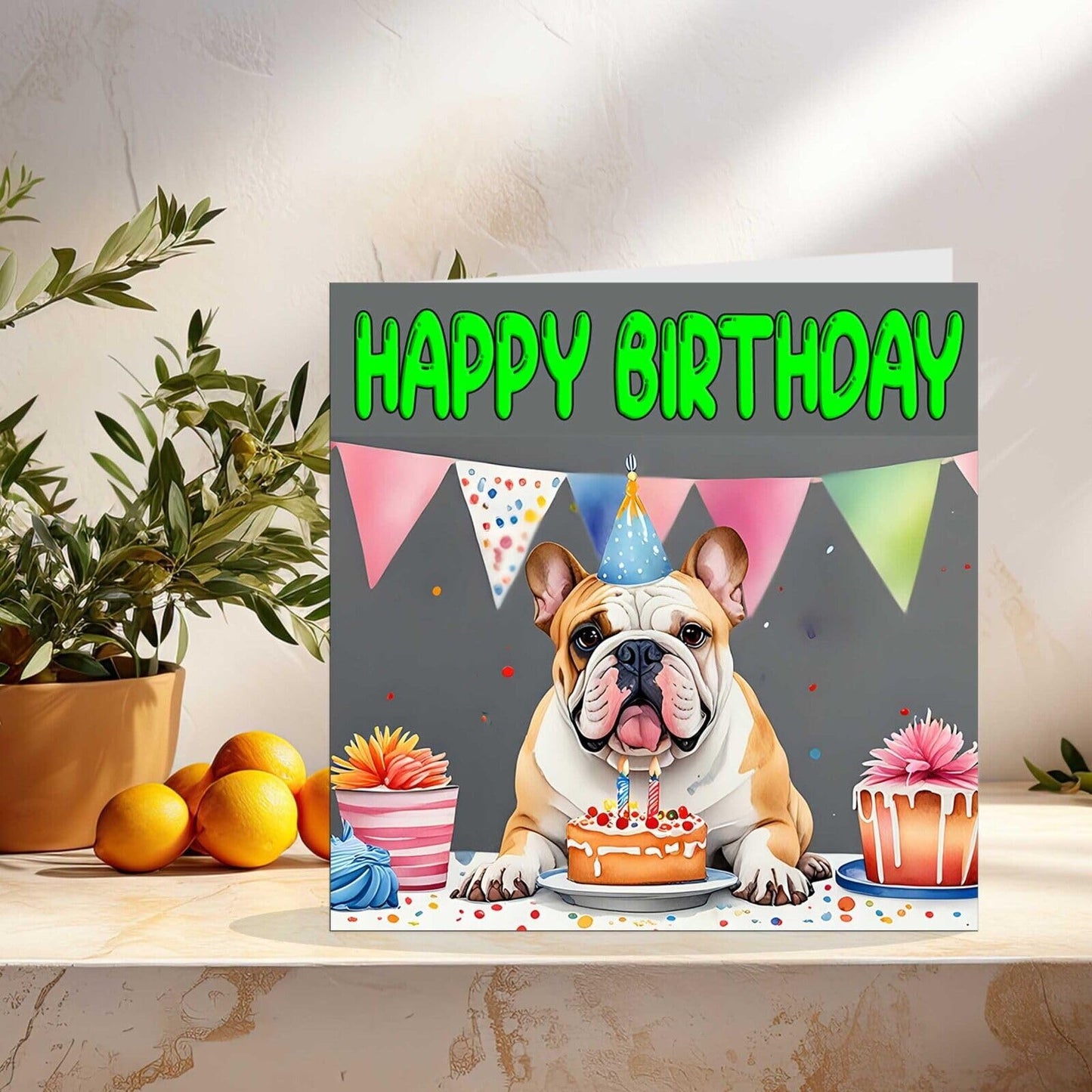 English Bulldog Birthday Card - Fun British Dog Birthday Card 145 x 145mm