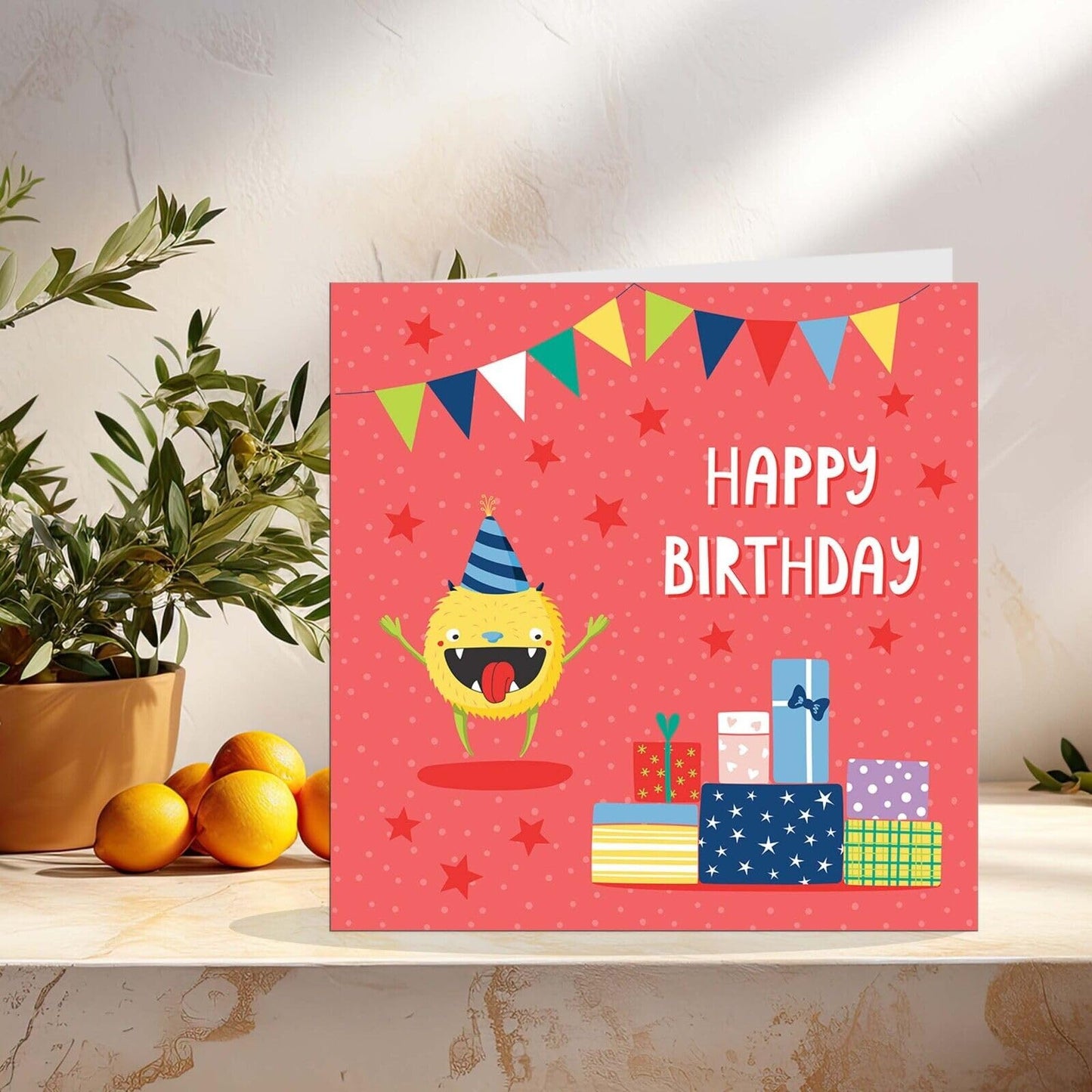 Fun Childrens Birthday Card - Cute Kids Happy Birthday Card Monsters 145 x 145mm