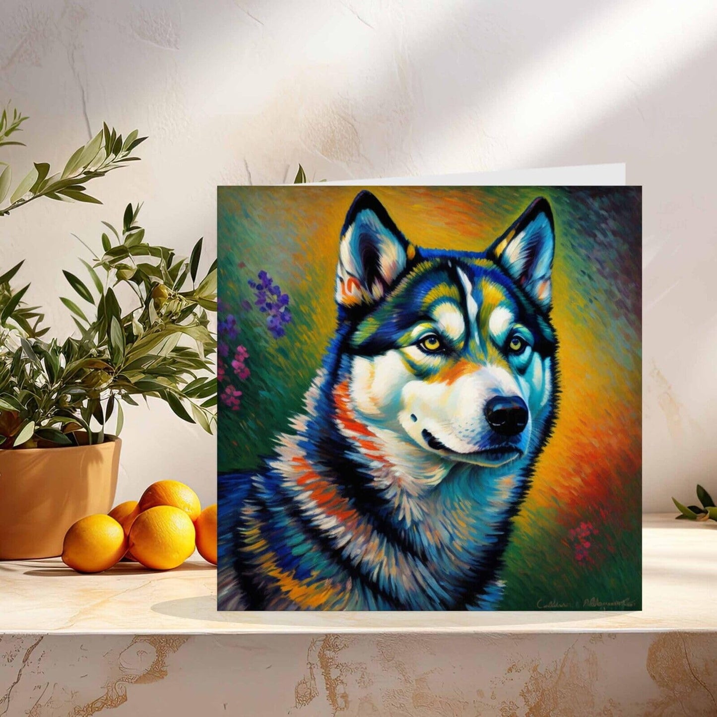 Husky Dog Greeting Card - Animal Impressionist Art 145mm x 145mm