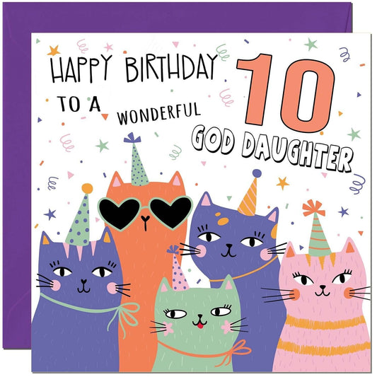 God Daughter Birthday Card - Childrens Cute Cat God Daughters