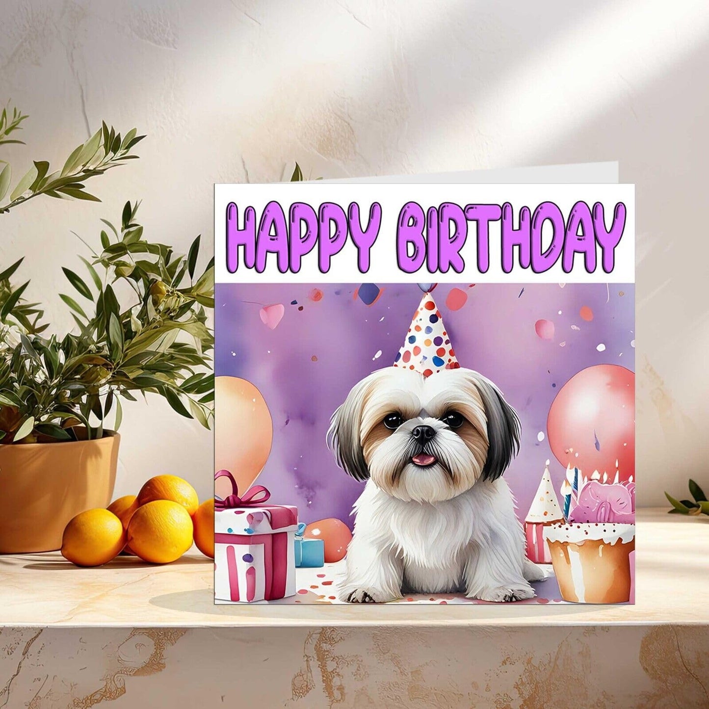 Shih Tzu Birthday Card - Fun Dog Birthday Card Cute 145 x 145mm