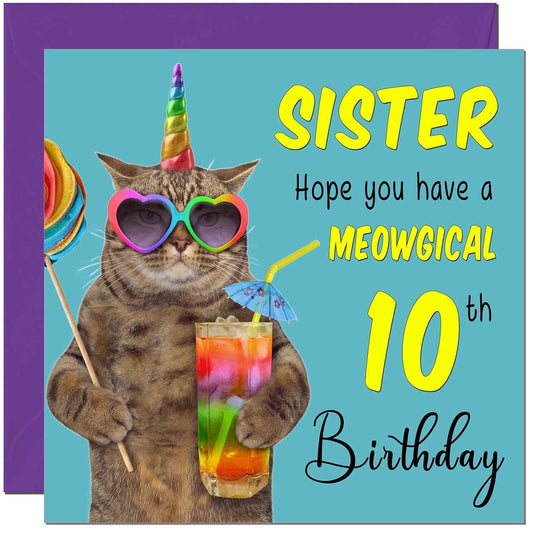 Sister Birthday Card - Meowgical Cat Funny Sister's