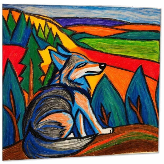 Wolf Crayon Greeting Card - 145mm x 145mm