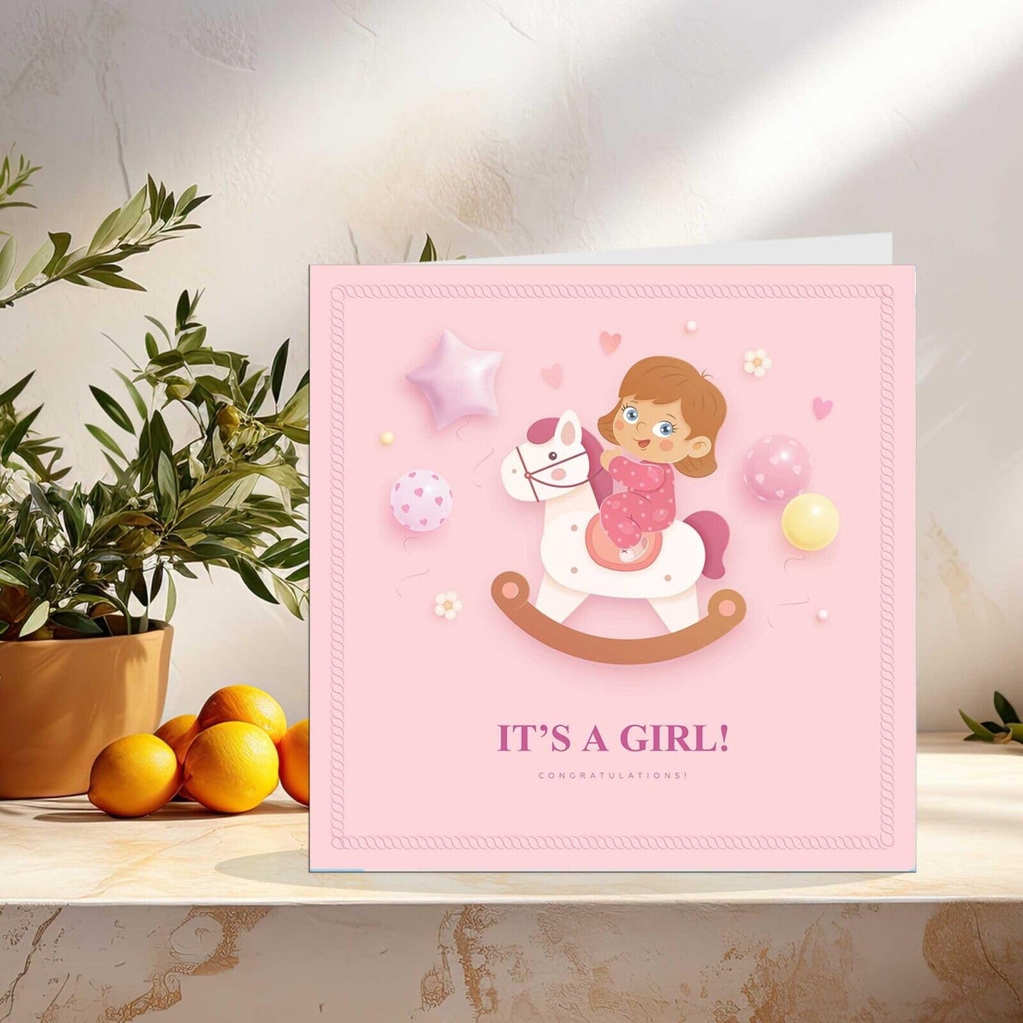 Congratulations It's a Girl - New Baby Greeting Card Baby Shower 145mm x 145mm