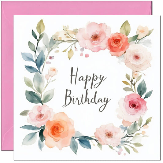 Ladies Birthday Card Cute Pink Floral Design for daughter niece Grandma Nanny