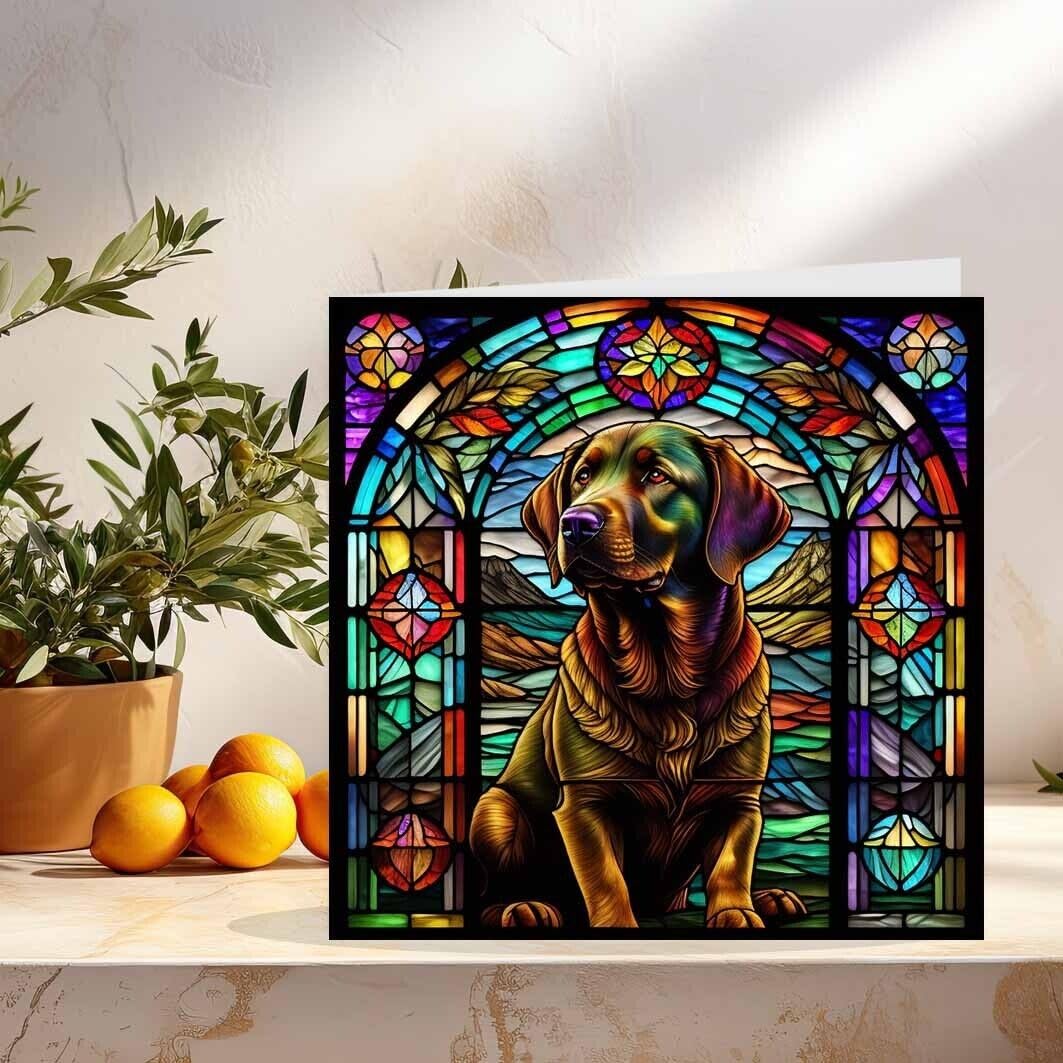 Labrador Stained Glass Greeting Card 145 x 145mm