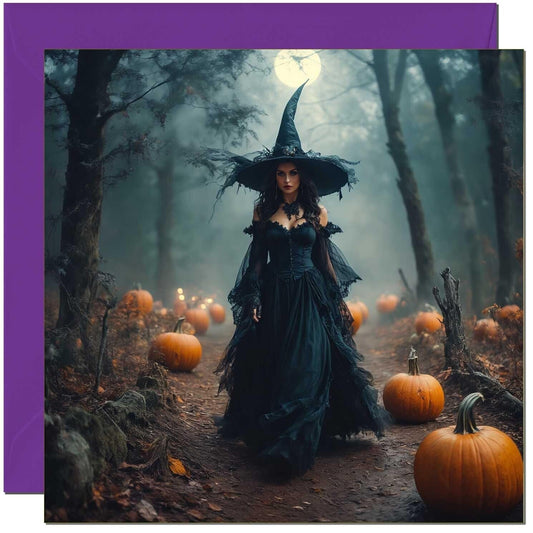 Halloween Card - Witch Forest Pumpkins 145 x 145mm