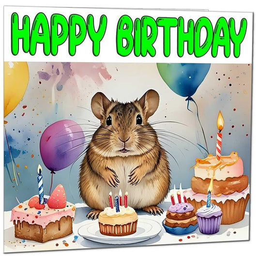 Degu Birthday Card - Cute Degus Bday Card 145 x 145mm