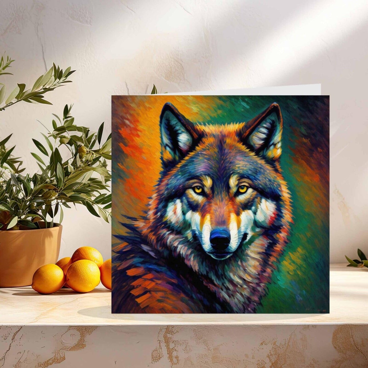 Wolf Greeting Card - Animal Impressionism Art Card 145mm x 145mm