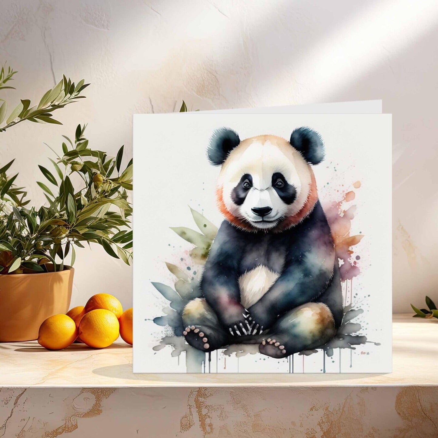 Watercolour Panda Greeting Card - Panda Card Water color 145mm x 145mm Square