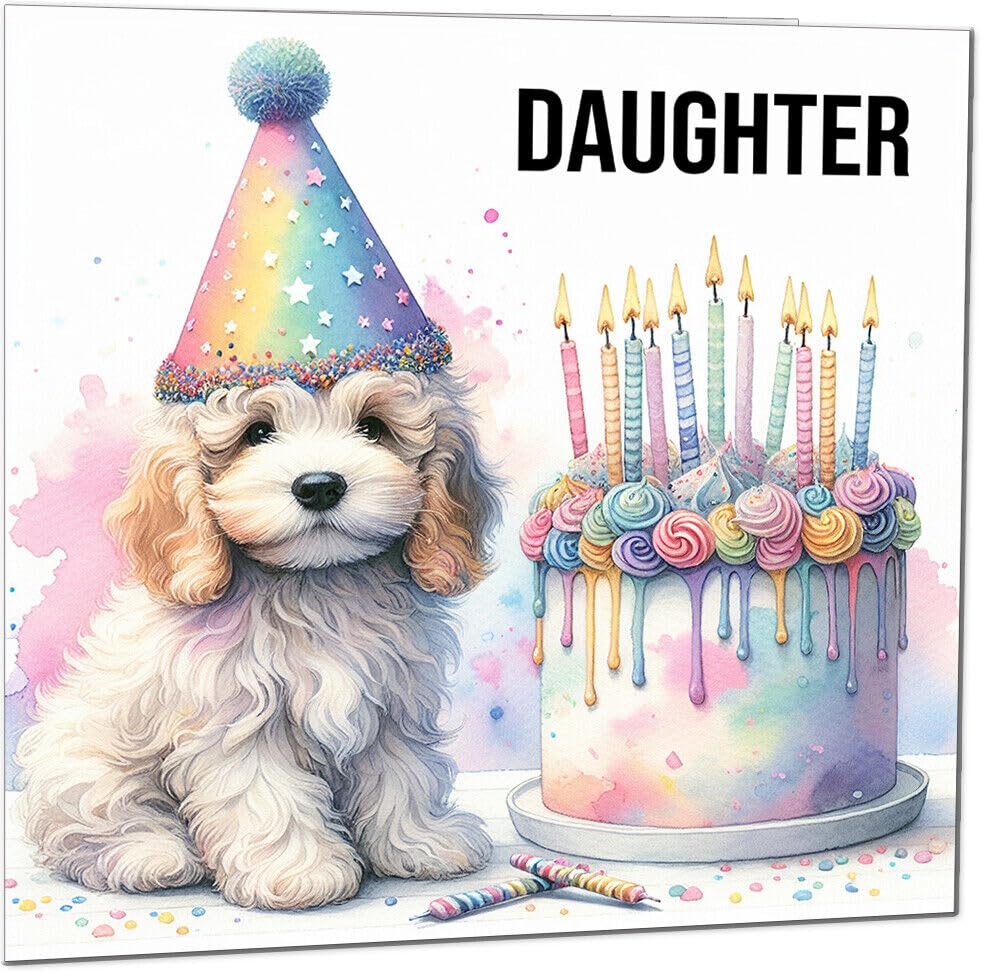 Kids Birthday Card - Cute dog watercolour rainbow