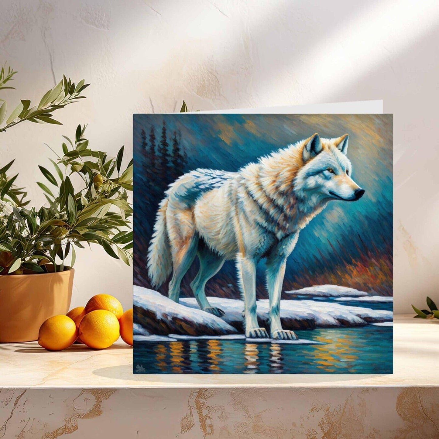 Wolf Greeting Card Animal Impressionist Art 145mm x 145mm