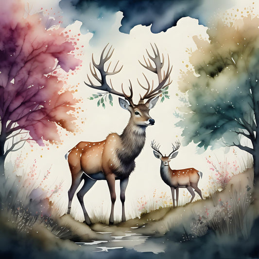 Stags in Woodland Greeting Card - Any Occasion - Beautiful 145 x 145mm