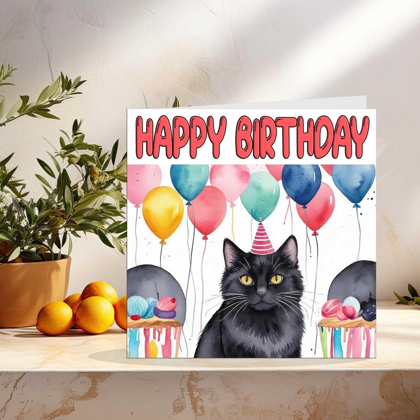 Funny Cat Birthday Card - Black Cat Birthday Card - 145 x 145mm