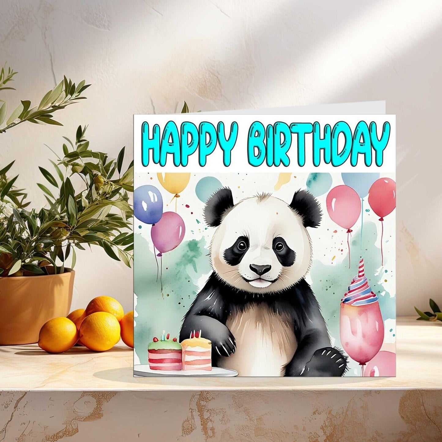 Panda Birthday Card - Cute Panda Bday Card 145 x 145mm