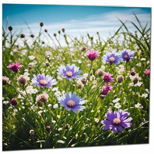 Flowers Grass Sky Nature Blank Greeting Birthday Card Art - Any Occasion