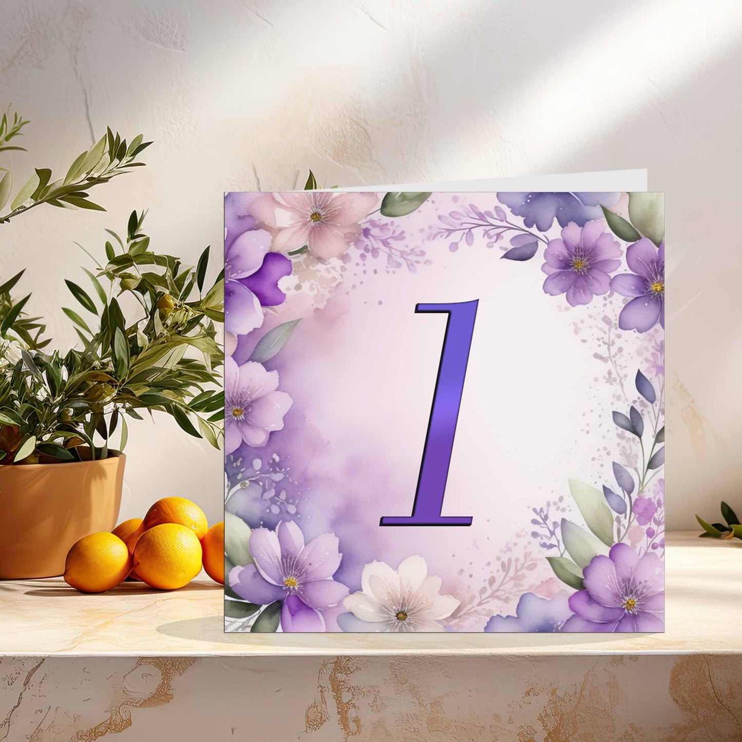 1st Birthday Card for Girls - Purple Floral 1st Birthday Cards for 1 year old Granddaughter Daughter Kids One, First Sister Niece cousin