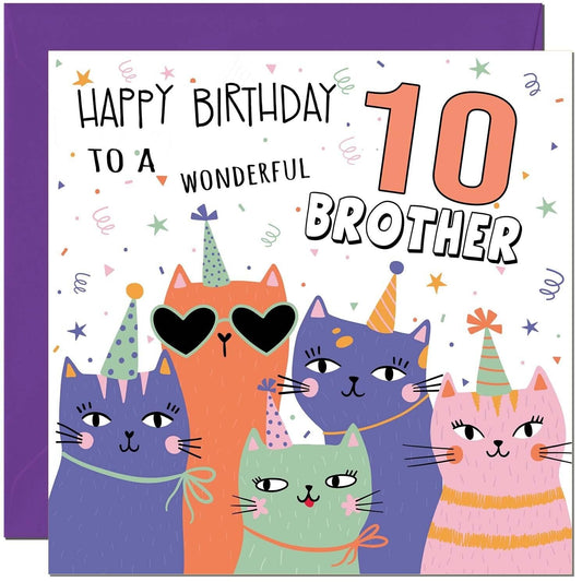 Brother Birthday Card - Childrens Cute Cat Brothers