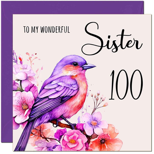 Sister Birthday Card - Purple Watercolour Bird Sister's