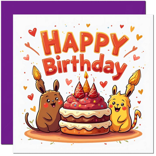 Kawaii Birthday Card with Cute animal design chibi kids childrens birthday card