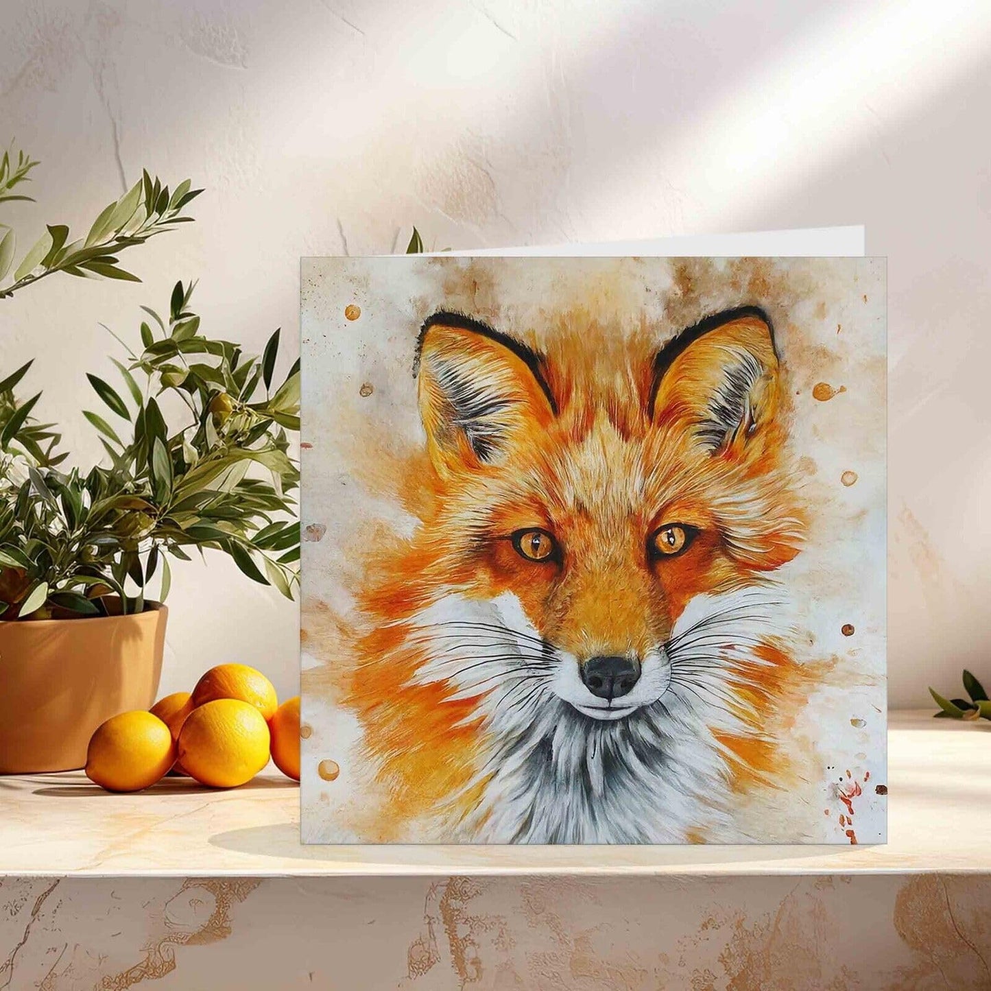 Fox Greeting Card - Watercolour fox artistic card foxes 145mm x 145mm