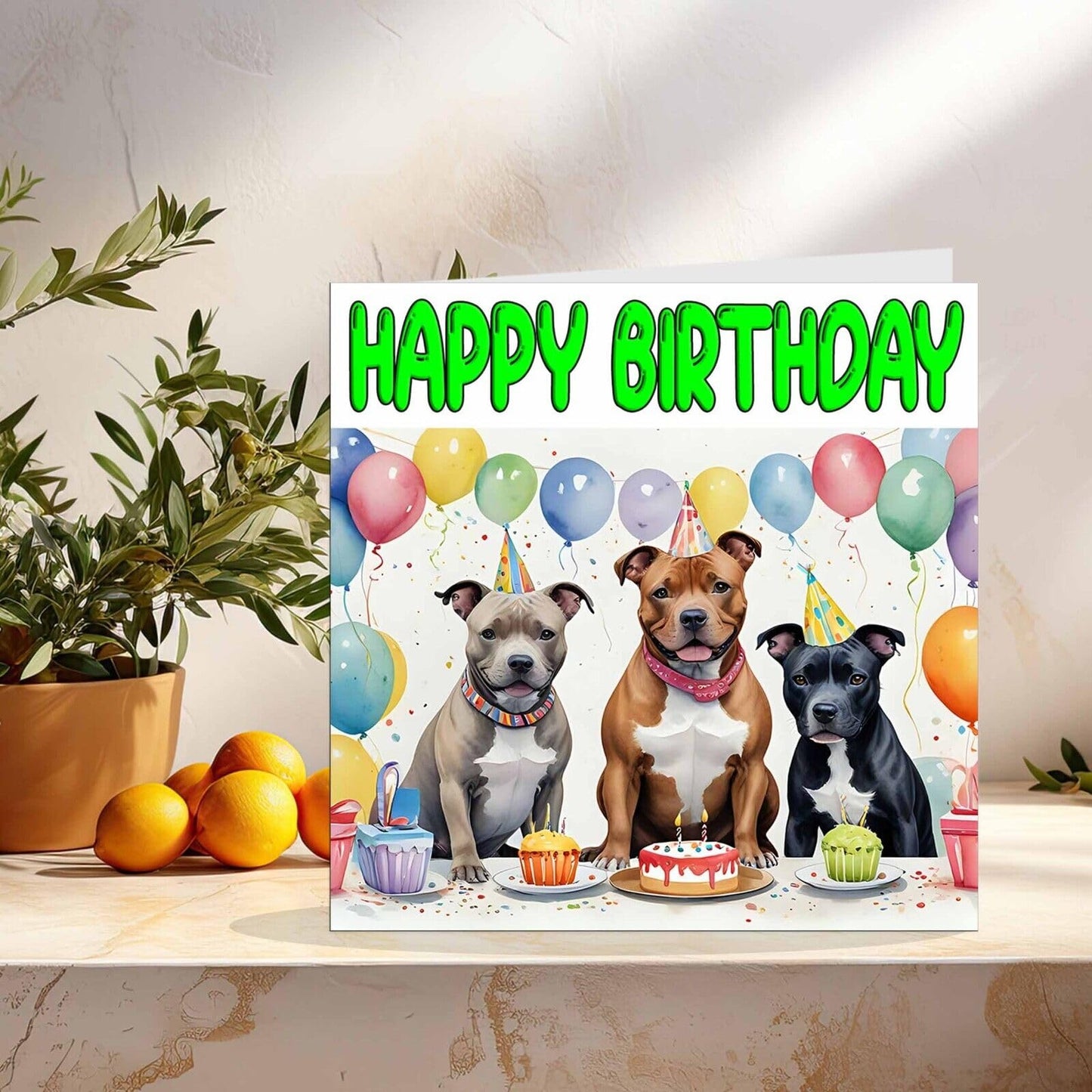 Staffordshire Bull Terrier Birthday Card - Staffy Birthday Card - 145 x 145mm