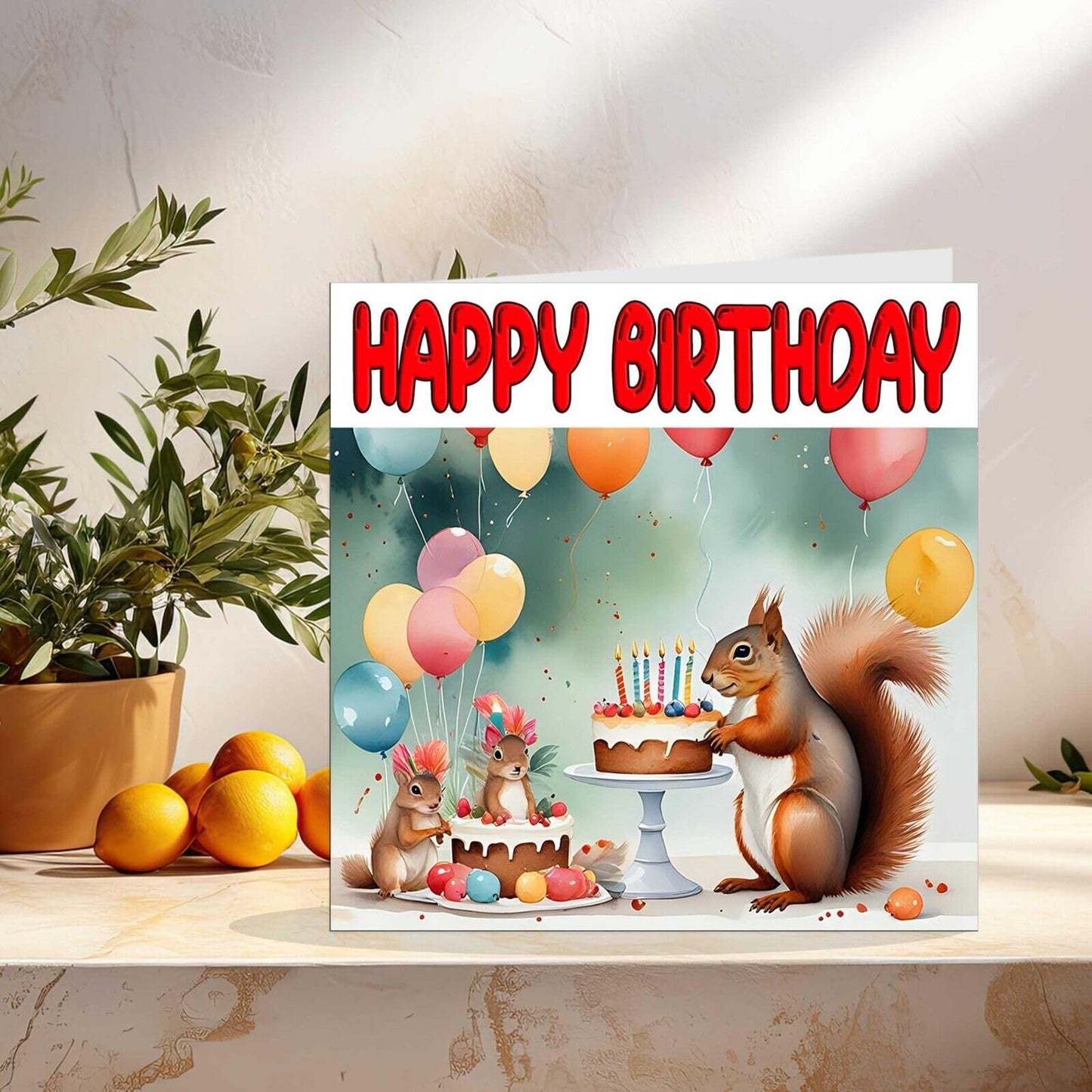 Squirrel Birthday Card - Cute Fun Squirrel Animal Birthday Card 145 x 145mm