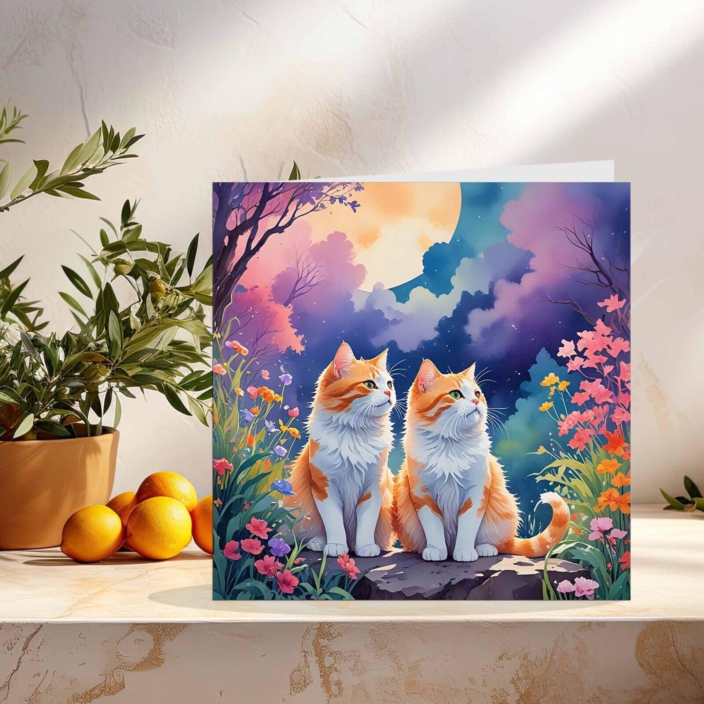 Cats Greeting Card - Any Occasion - Beautiful Cat Illustration Painting Art