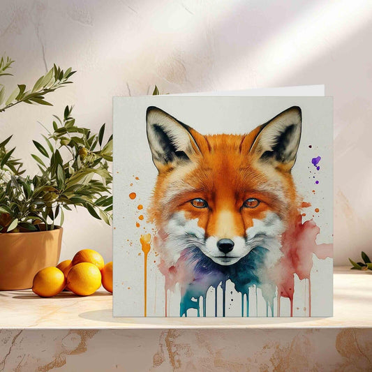 Fox head watercolor greeting card 145mm x 145mm