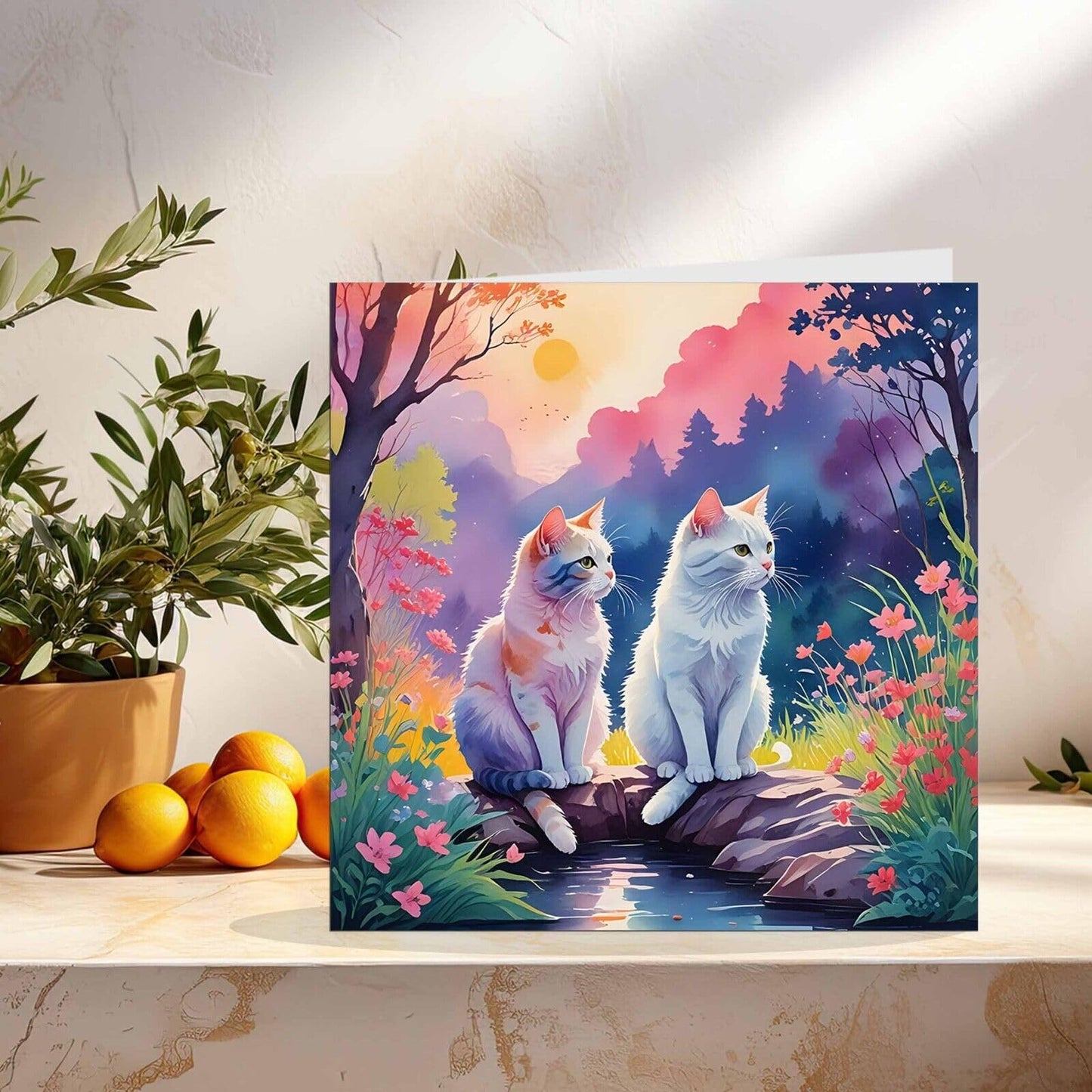 Cats Greeting Card - Any Occasion - Beautiful Cat Illustration Art Painting