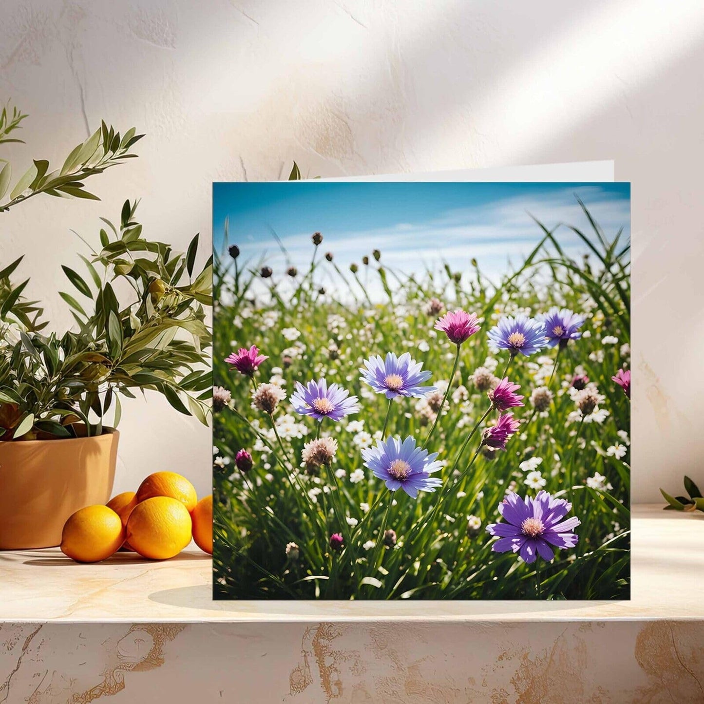 Flowers Grass Sky Nature Blank Greeting Birthday Card Art - Any Occasion