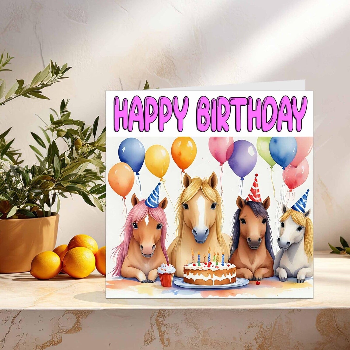 Pony Birthday Card - Cute Girls Horse Birthday Card - 145 x 145mm