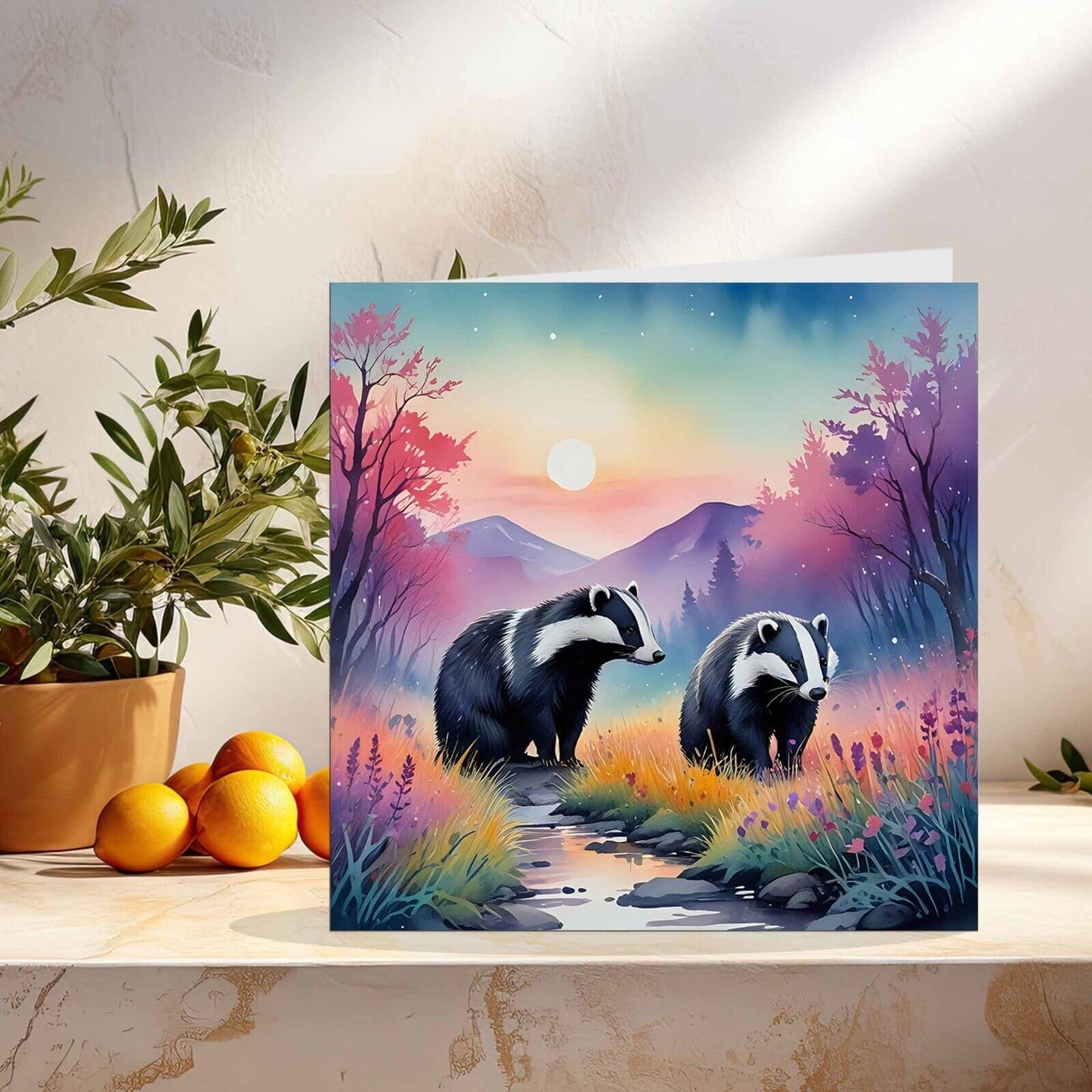 Badgers Greeting Card - Any Occasion - Beautiful Badger Illustration Art