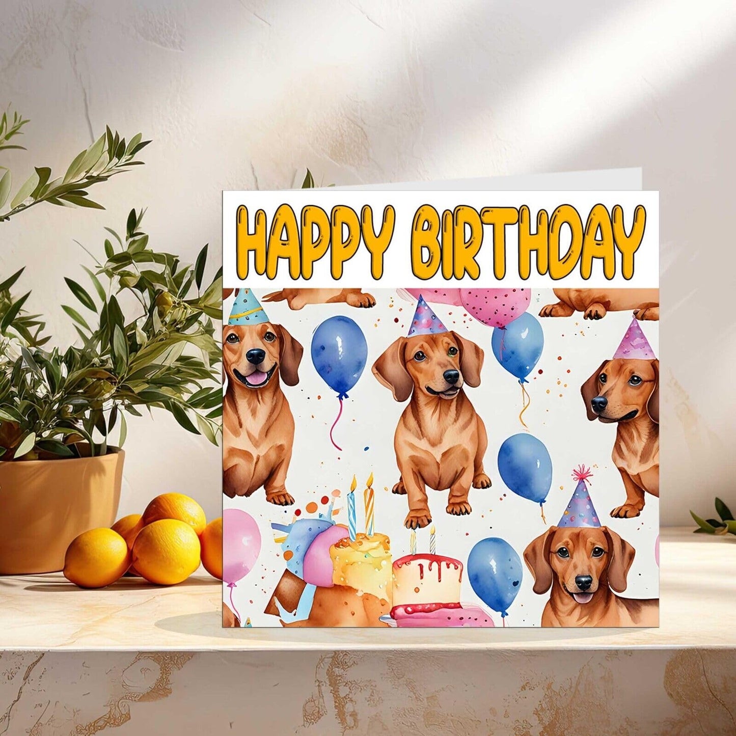 Dachshund Birthday Card - Sausage Dog Birthday Card Cute Fun bday - 145 x 145mm