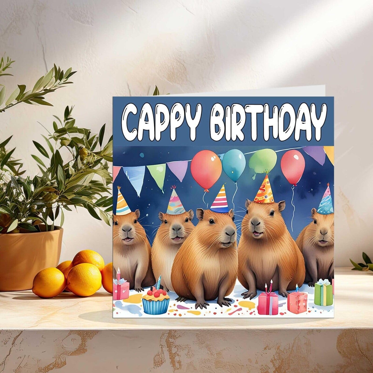 Capybara Birthday Card - Cappy Birthday - Funny Capybara Party Card 145 x 145mm