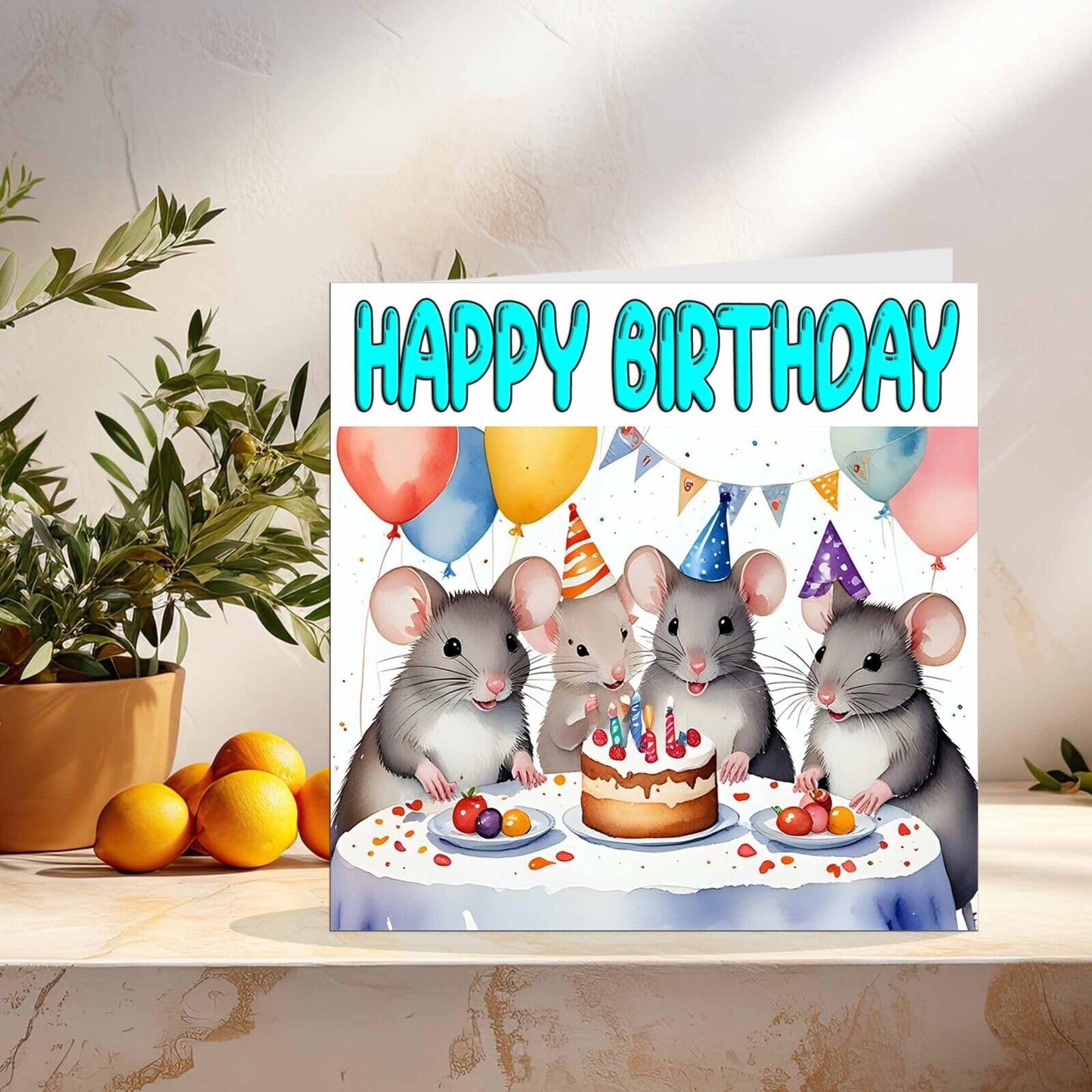 Mouse Birthday Card - Cute Mice Birthday Card - 145 x 145mm