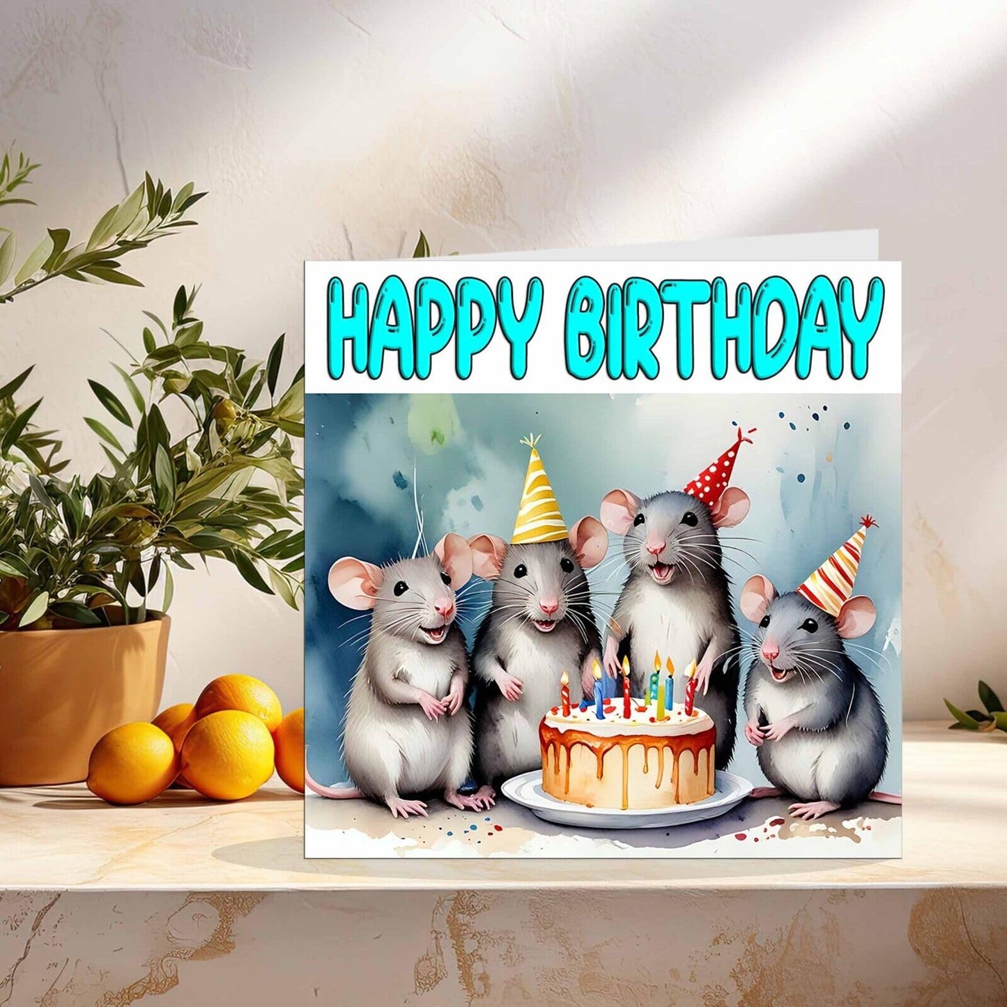 Rat Birthday Card - Fun Rats Bday Card - 145 x 145mm