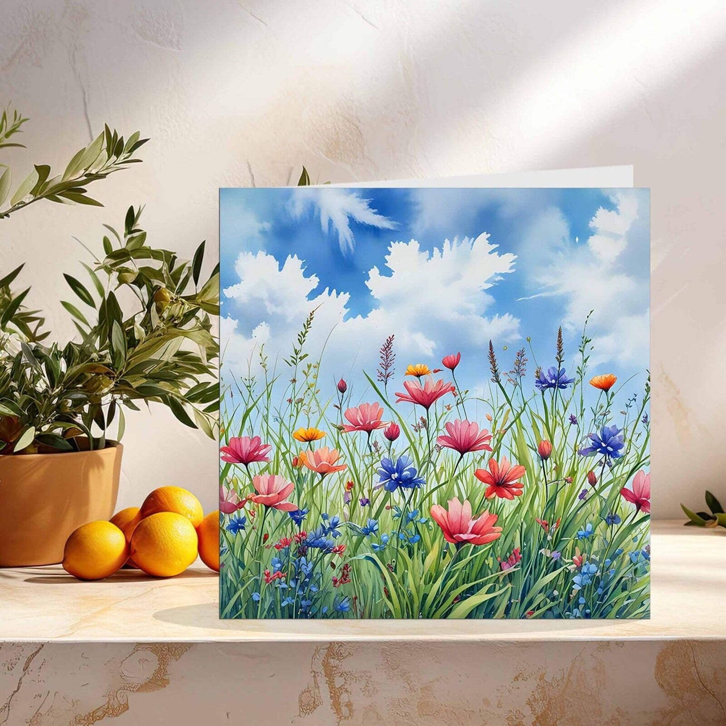 Nature Flowers Sky Grass Beautiful Blank Greeting Birthday Card Art