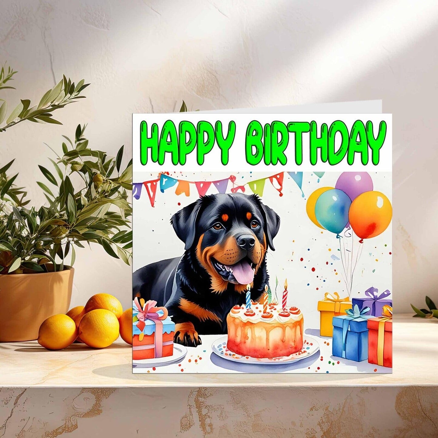 Rottweiler Birthday Card - Fun Rottie Dog Birthday Card - 145 x 145mm