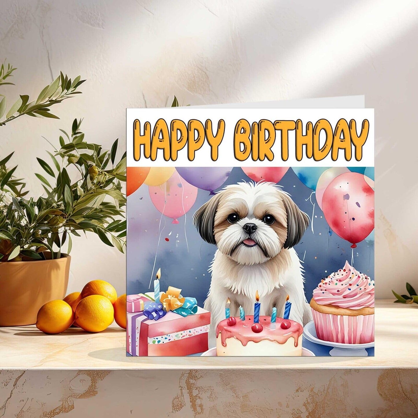 Shih Tzu Birthday Card - Fun Cute Dog Birthday Card 145 x 145mm