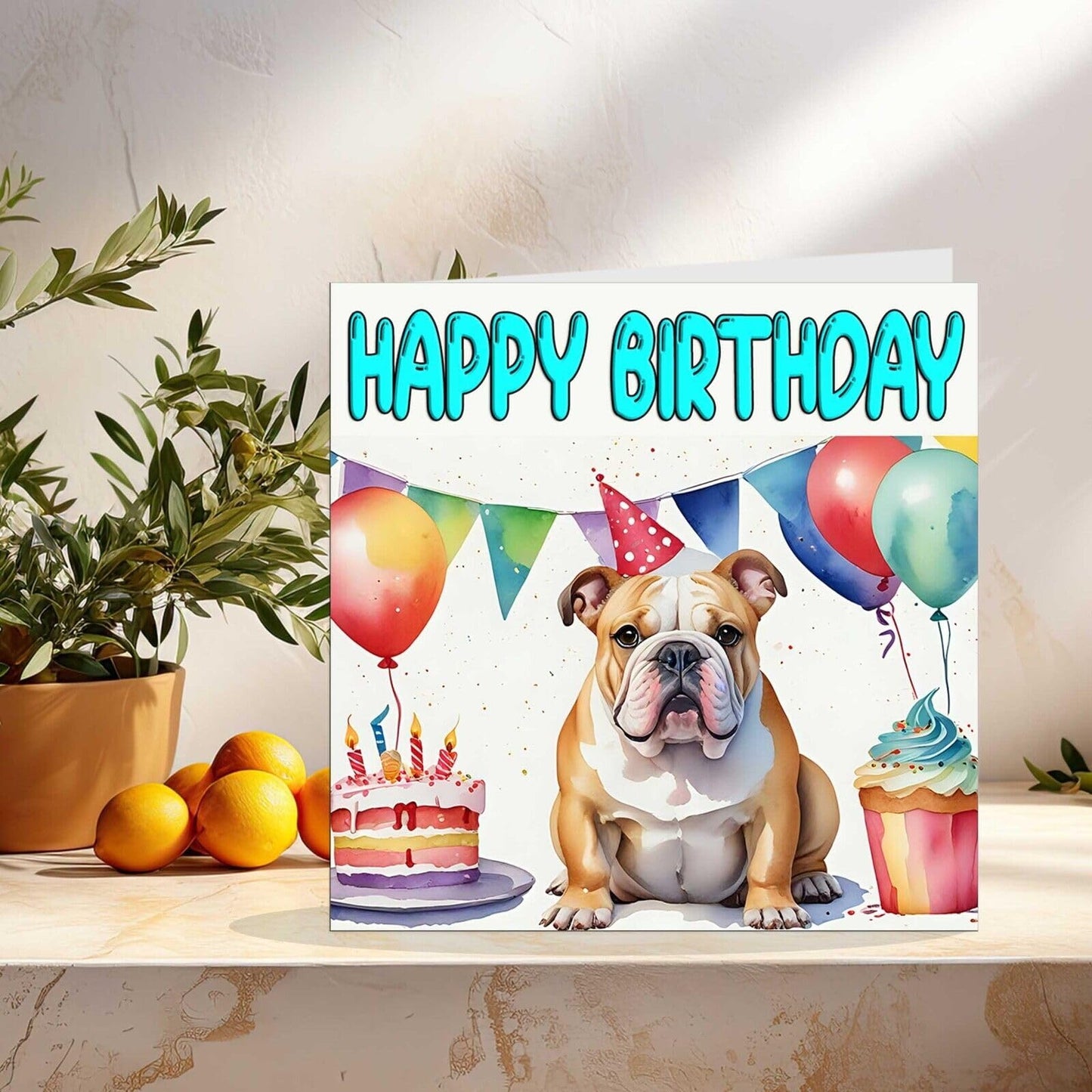 English Bulldog Birthday Card - Fun Dog Bday Card 145 x 145mm