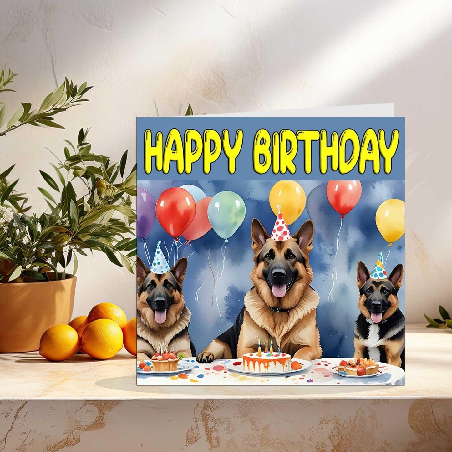 German Shepherd Birthday Card - Fun Dog Party Birthday Card 145 x 145mm