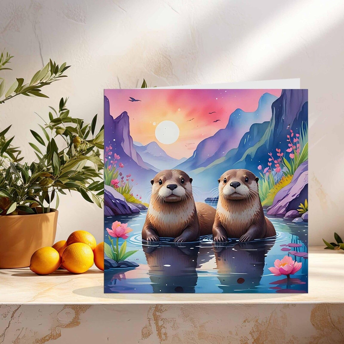 Otters Greeting Card - Any Occasion - Beautiful Otter Illustration Painting Art