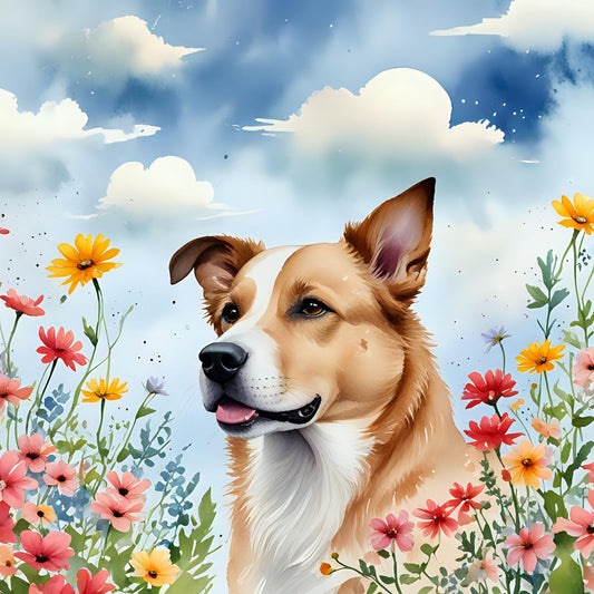 Dog Flowers Sky Nature Greeting Card - Any Occasion - 145 x 145mm