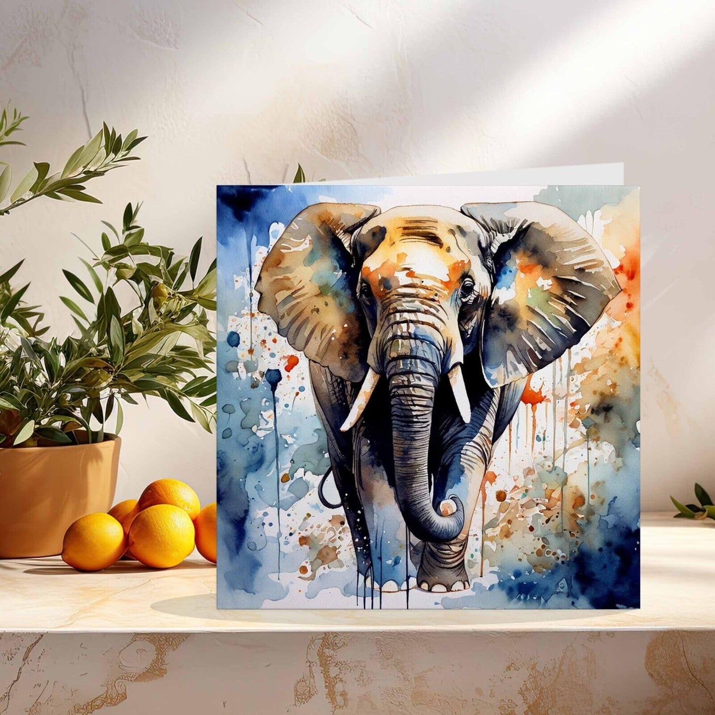 Watercolor Elephant Greeting Card 145mm x 145mm - Square